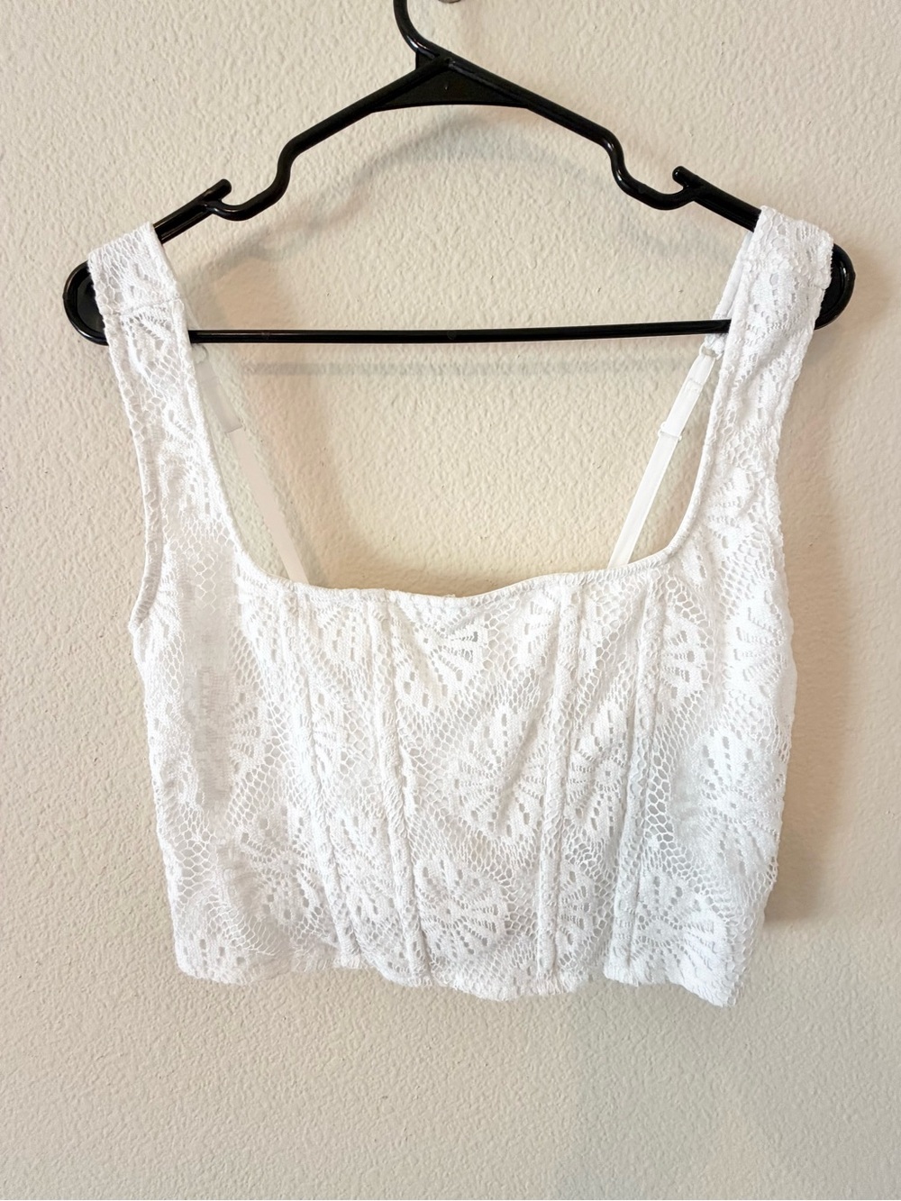 American Eagle Outfitters AE White Lacy Square-Neck Corset Tank, Size M